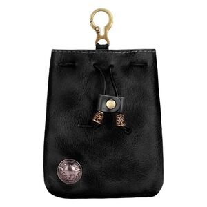 Black  FauxLeather Drawstring Pouch Buffalo Nickel Concho Key Ring Belt Clip Bag